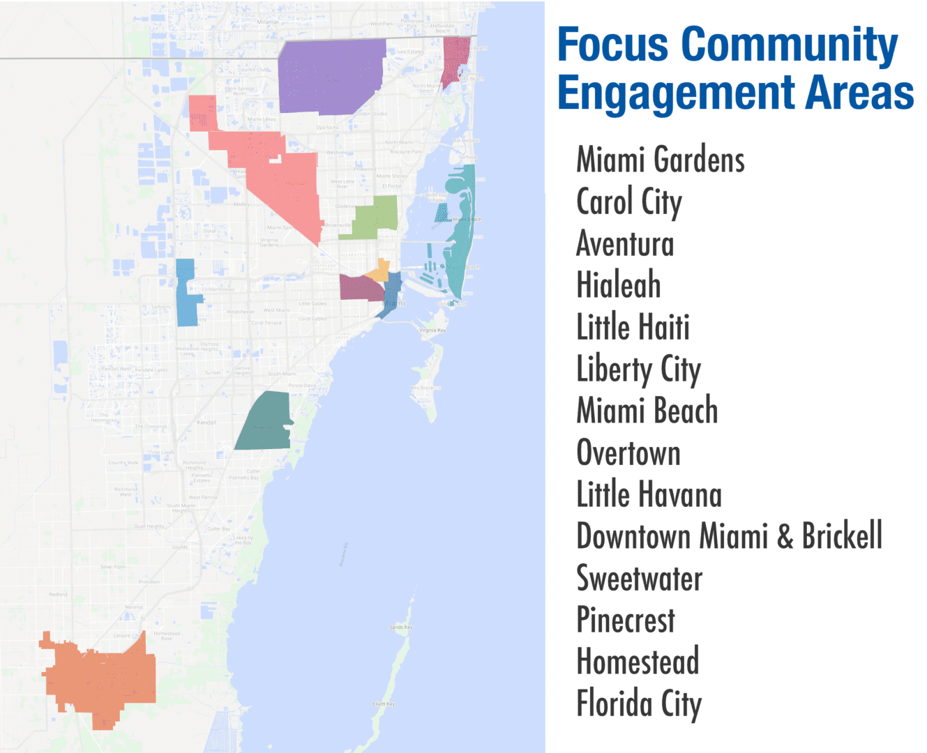 A map of the city with focus on community engagement areas.