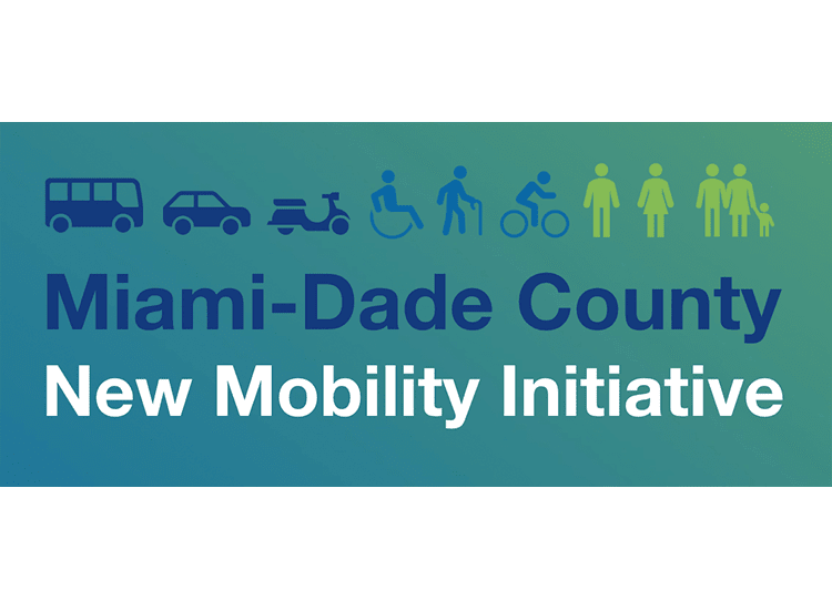 A blue and white logo for the miami-dade county new mobility initiative.