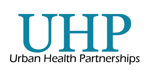 A blue and black logo for the uhi.