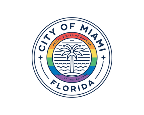 A city of miami florida seal with rainbow colors.