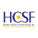 A blue and yellow logo for the health council of south florida.