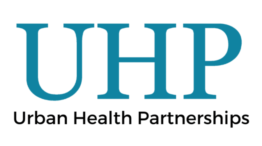 A blue and black logo for the university of health sciences.